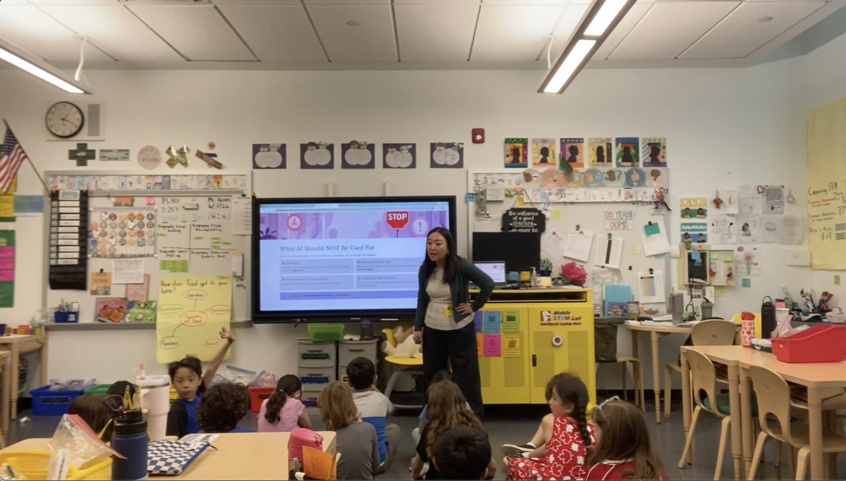 The third grade class engaged in a lively AI safety lesson